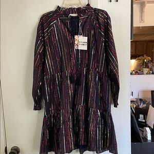 Roller Rabbit Multicolor Metallic Striped Dress Size Medium NWT